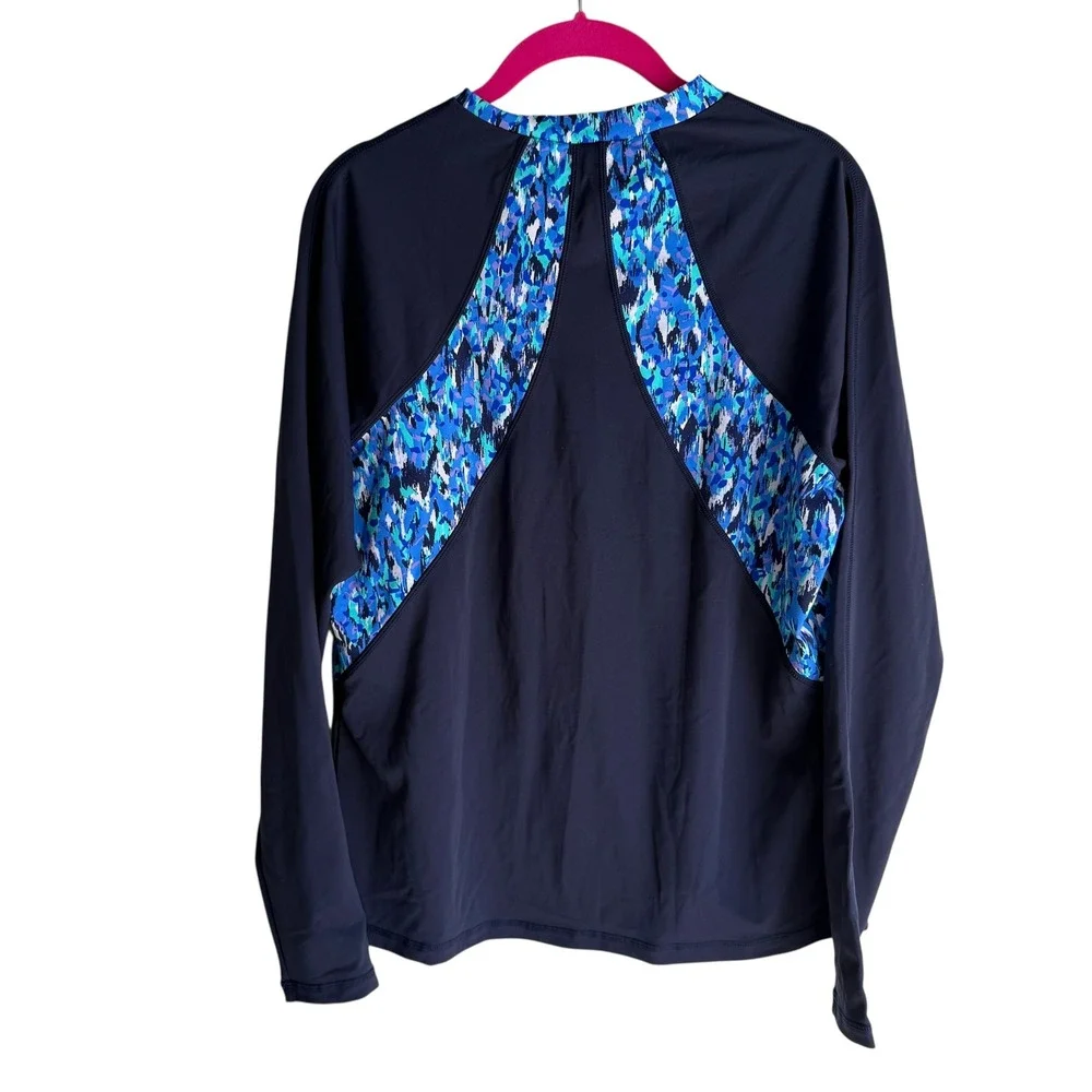SWIMSUITS FOR ALL Navy Chlorine Resistant Zip Front Long Sleeve Swim‎ Shirt, 16